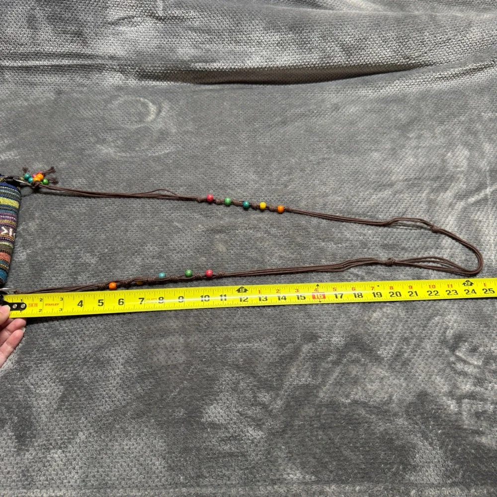 Aztec Boho Woven Striped Crossbody Bag Multi-Color Beaded Strap Festival Purse